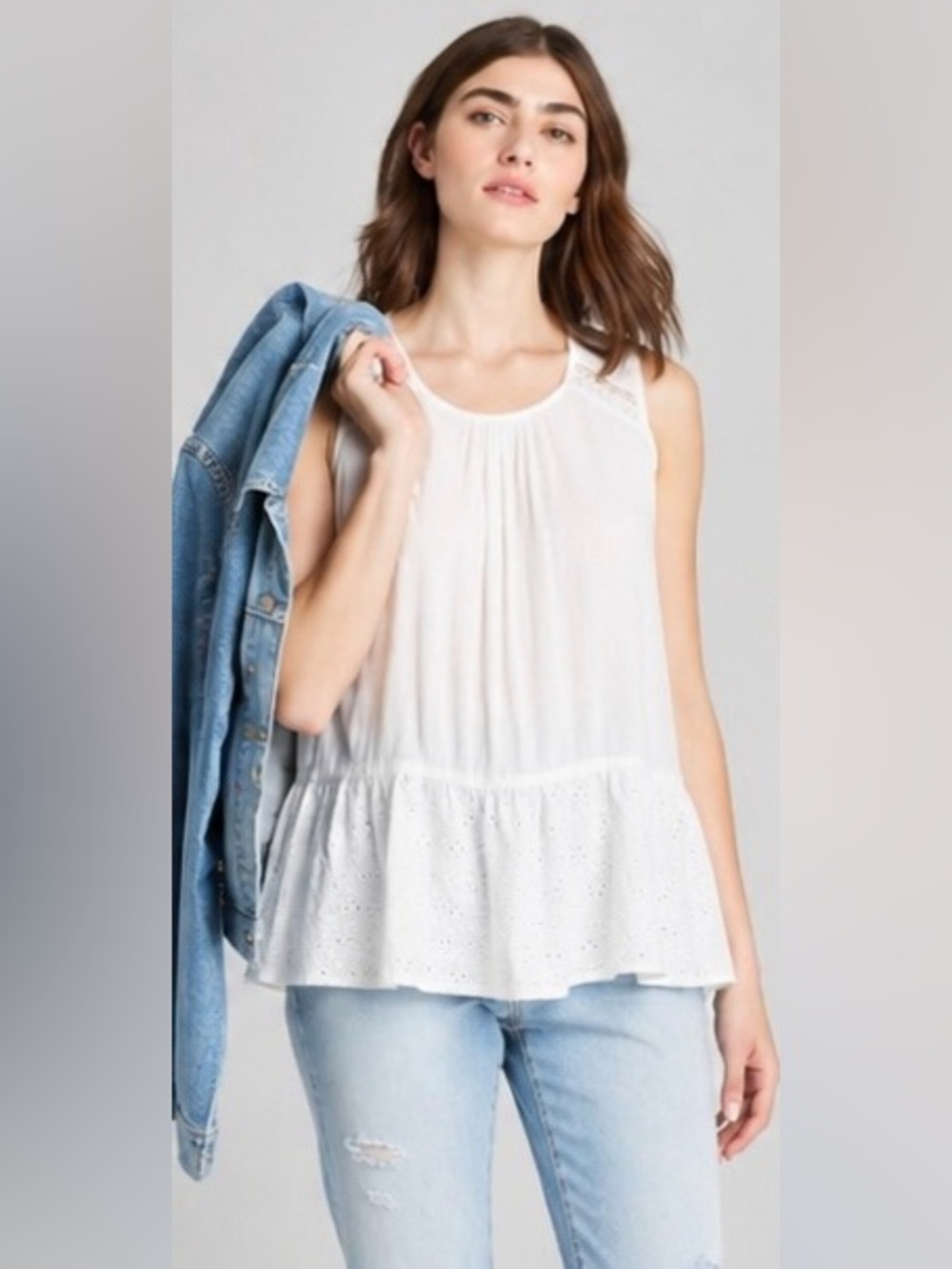 Knox Rose| White Eyelet Lace Tank Top